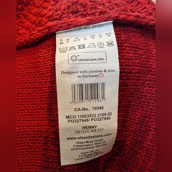 Olsen Europe Red Maple Cable Cotton Knit Sweater Size XL NWT - Picture 4 of 14